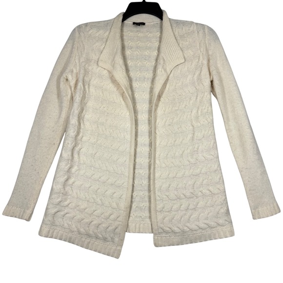 Talbots Sweaters - Talbots Petites Cable Knit Open Front Cardigan Women's Small Cream Wool Cashmere